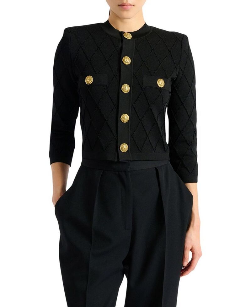 バルマン レディース アウター カーディガン クロップド ニット Balmain Cropped Knit Cardigan Black ブラック