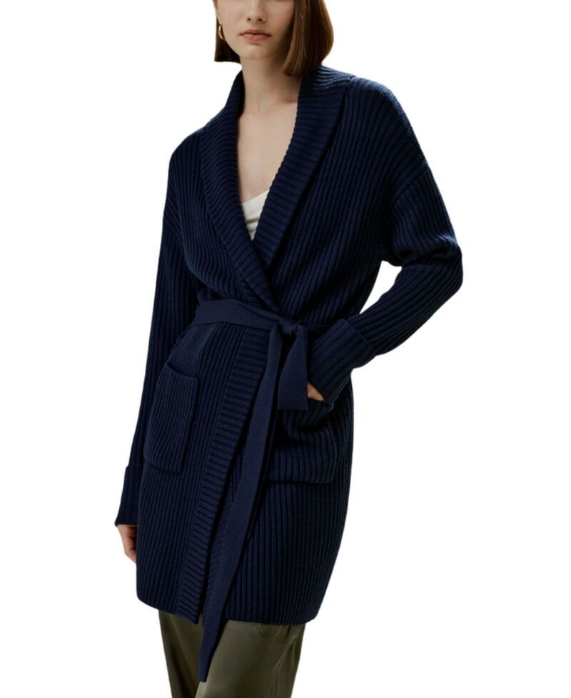 リリーシルク レディース アウター カーディガン ウール LILYSILK Merino Wool Shawl Collar Cardiga navy Blue ネイビー