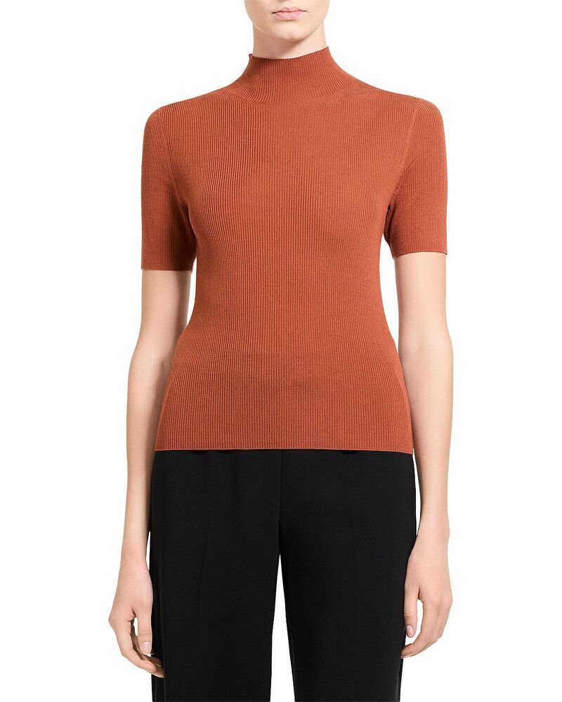 セオリー レディース アウター ニット・セーター モックネック Theory Leenda Short Sleeve Mock Neck Sweater Umber