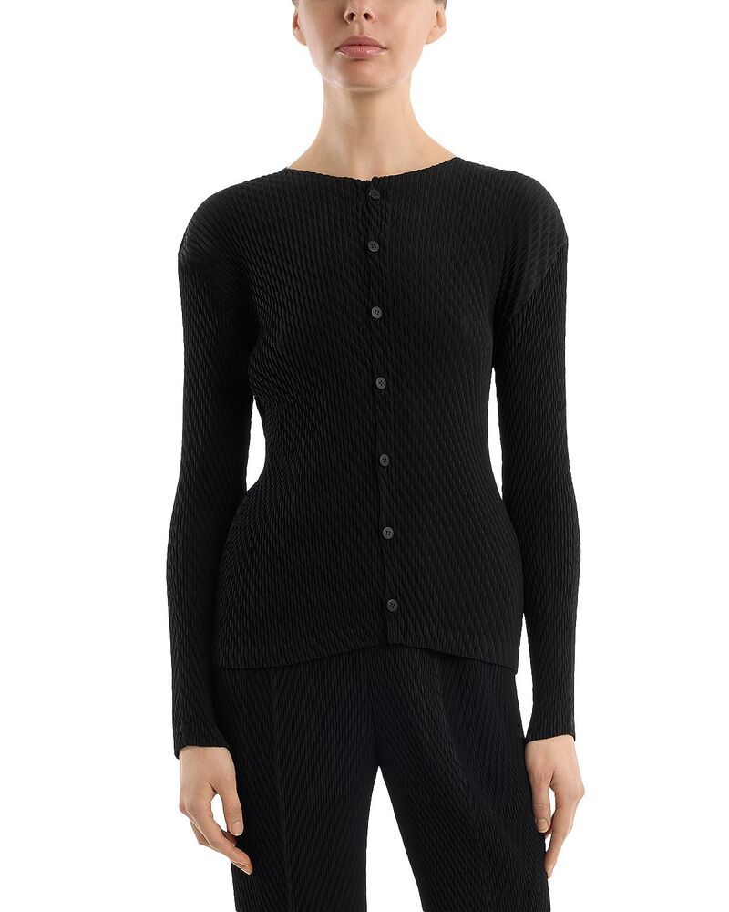 イッセイミヤケ レディース アウター カーディガン セーター Issey Miyake Rhombus Pleats Textu red Cardigan Sweater Black ブラック