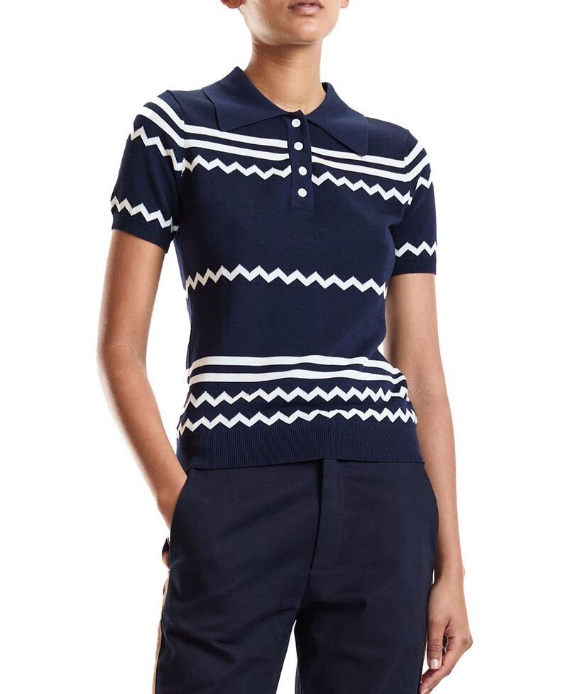 シンシアローレイ レディース トップス ポロシャツ クロップド ニット Cynthia Rowley Ziggy Cropped Knit Polo Navy ネイビー