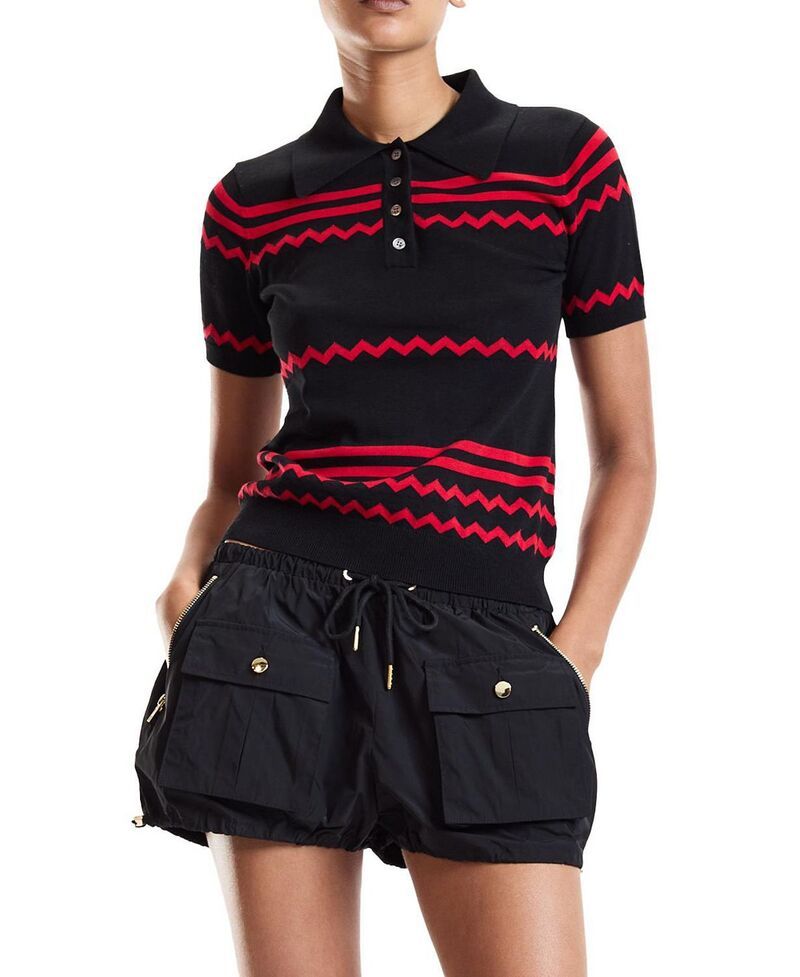 シンシアローレイ レディース トップス ポロシャツ クロップド ニット Cynthia Rowley Ziggy Cropped Knit Polo Black ブラック