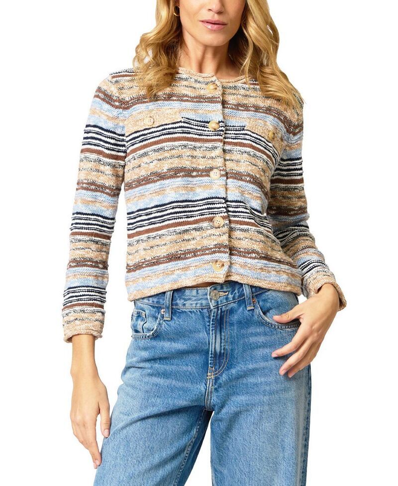 セントラルパークウェスト レディース アウター カーディガン Central Park West Womens Marlon Textu red Stitch Cardigan Brown Blue