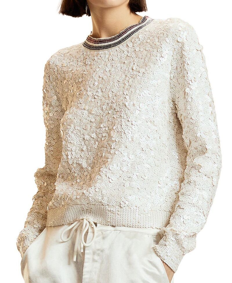 シンシアローレイ レディース アウター ニット・セーター クルーネック スパンコール Cynthia Rowley Sequin Crewneck Sweater White ホワイト 97,240円