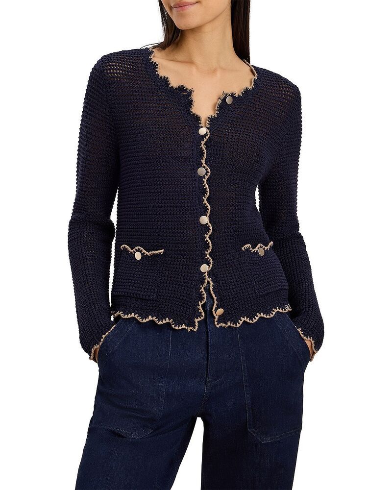 ニックプラスゾーイ レディース アウター カーディガン メッシュ NICZOE Trimmed Mesh Cardigan Dark Indigo インディゴ