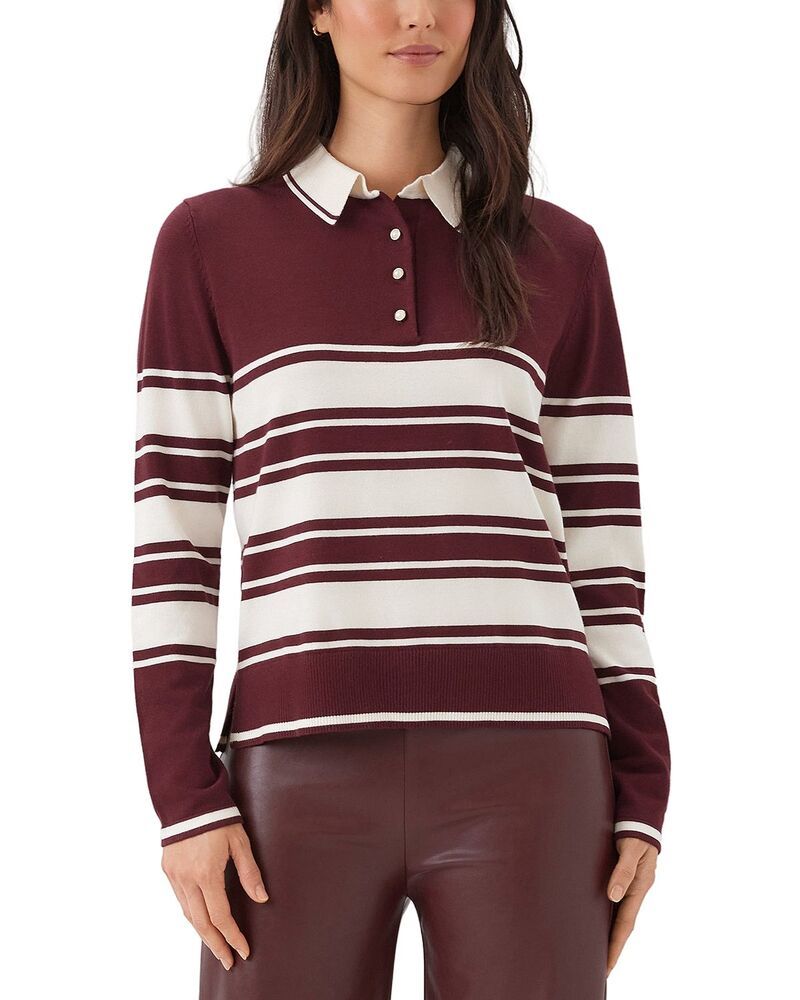 カレンケーン レディース アウター ニット・セーター Karen Kane Game Day Colla red Stripe Sweater Wine Cream クリーム