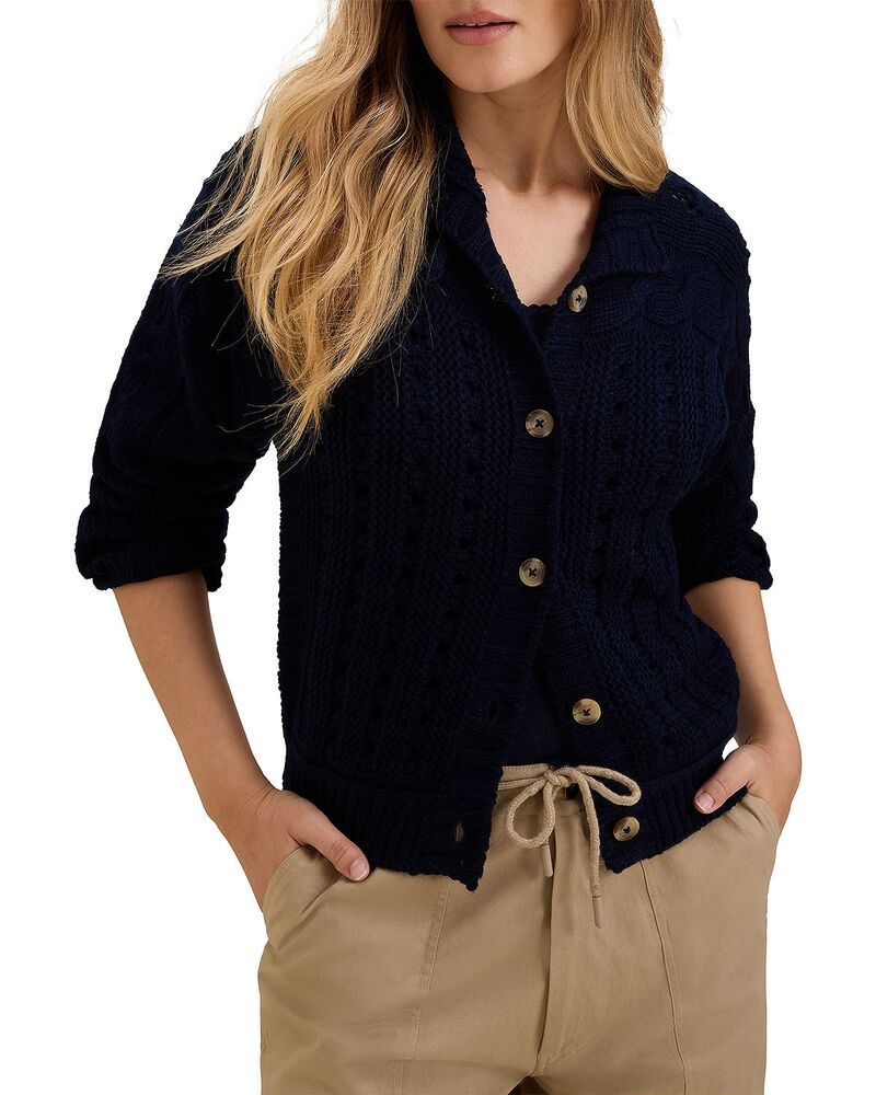 ニックプラスゾーイ レディース アウター ニット・セーター モックネック カーディガン NICZOE Cable Knit Mock Neck Cardigan Dark Indigo インディゴ