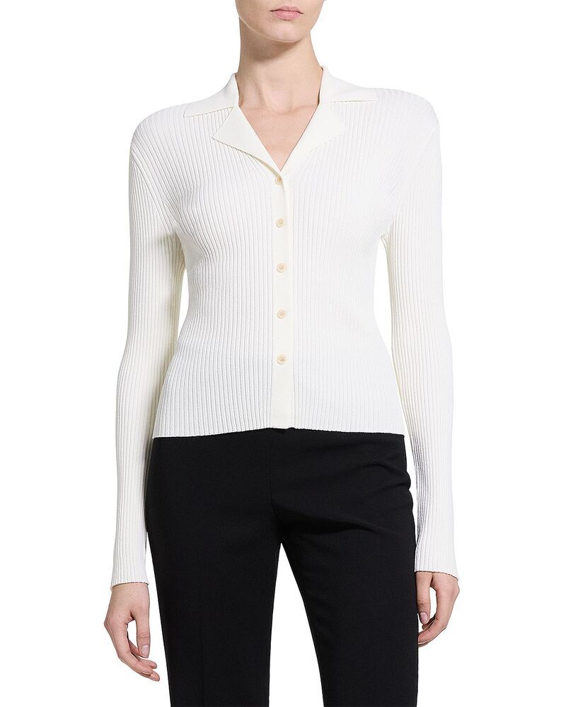 セオリー レディース アウター カーディガン リブニット スリムフィット セーター ニット Theory Rib Knit Slim Fit Cardigan Sweater Warm Ivory ア
