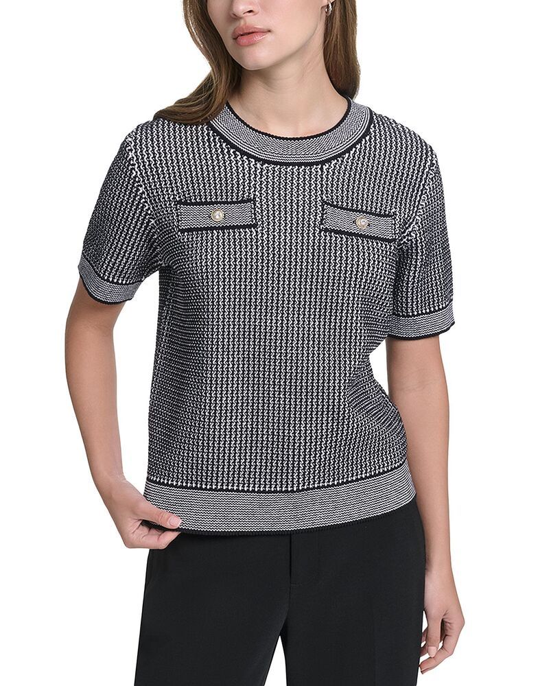 カール ラガーフェルド レディース アウター ニット・セーター KARLAGERFELD PARIS Double Pocket Short Sleeve Sweater Black Soft Whi