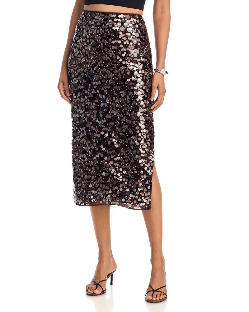 ミリー レディース ボトムスカート ミディ MILLY Roxanne Paillette Midi Skirt Brown ブラウン