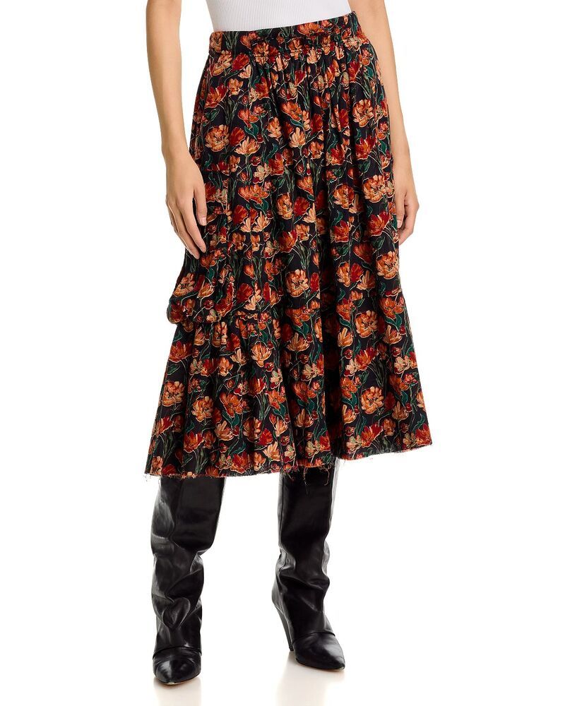 アールサーティーン レディース ボトムスカート R13 Raw Hem Gathe red Cargo Skirt Multi Floral On Black ブラック
