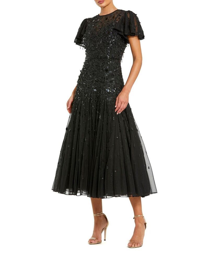 マックダガル レディース トップス シャツ シアー Mac Duggal Flutter Sleeve Sheer Top Beadedress Black ブラック