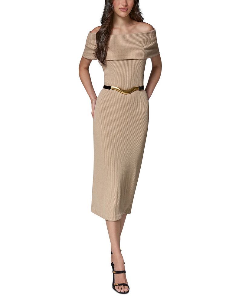 ダナ キャラン ニューヨーク レディース アウター ニット・セーター Donna Karanew York OfftheShoulder Belted Sweater Dress Camel キャメル