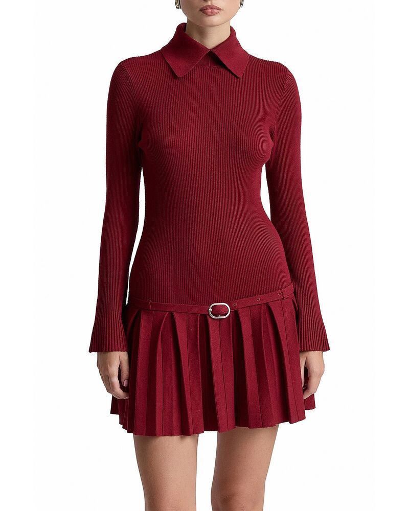 アヴェックレフィーユ レディース アウター ニット・セーター プリーツ Avec Les Filles Beltedrop Waist Pleated Sweater Dress Red レッド