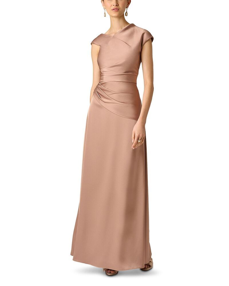 アイダンマットックス レディース トップス ワンピース クレープ サテン Aidan Mattox Crepe Back Satin Dress Cafe Mocha モカ