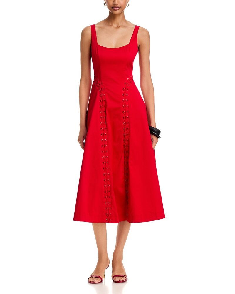 アクア レディース トップス ワンピース ミディ レース AQUA Lace Up Midi Dress Exclusive Deep Red レッド