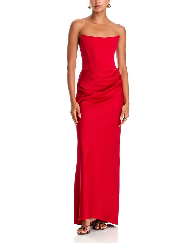 アクア レディース トップス ワンピースキューバ ストラップレス AQUA Long Scuba Strapless Gown Exclusive Red レッド