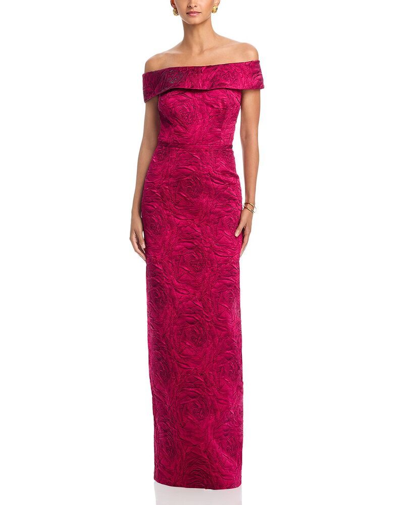 テリジョンバイリッキーフリーマン レディース トップス ワンピース Teri Jon by Rickie Freeman Jacquard OfftheShoulder Gown Lipstick