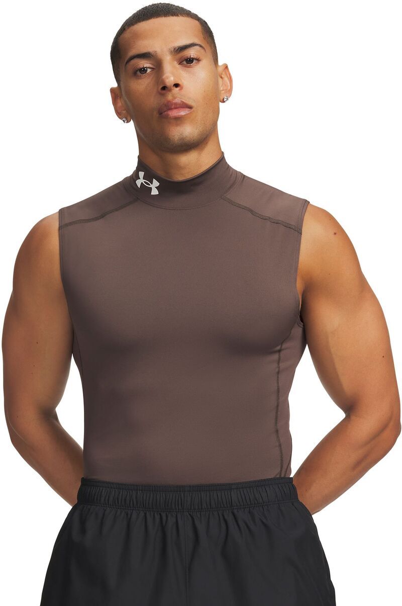 アンダーアーマー メンズ トップス シャツ ノースリーブ Under Armour Mens HeatGear Compression Mock Sleevelesshirt PeppercornWh