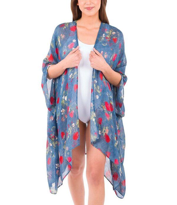 パトリシアナシュ レディース トップス シャツ プリント デニム Patricia Nash Denim Blue Strawberry Print Ruana Denim Blue Strawber