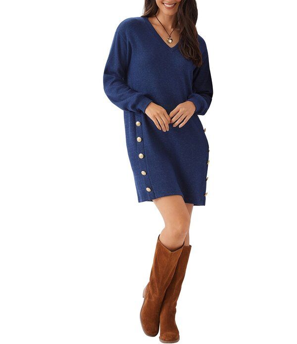 カレンケーン レディース トップス ワンピース Vネック A ライン リブ ニット Karen Kane Ribbed Knit VNeck Long Sleeve Pull Over ALine D