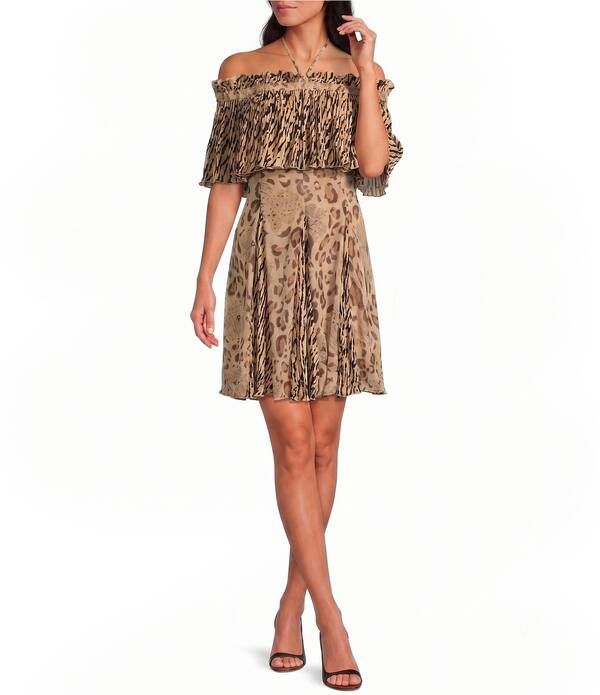 ルーシーパリ レディース トップス ワンピース A ライン プチ プリント ミニ Lucy Paris Petite Size Nutini Animal Printed OffTheShoulder