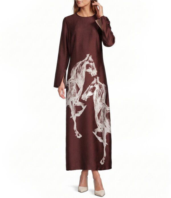 アントニオ メラーニ レディース トップス ワンピース プリント ミディ サテン Antonio Melani Emerson Horse Print Satin Long Sleeve Round