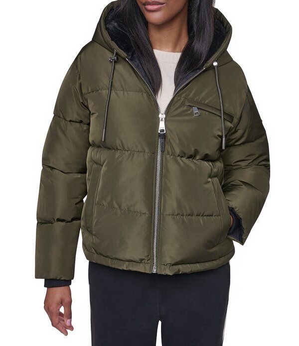 ダナキャラン レディース アウター コート パーカー Donna Karan DKNY Attached Hoodie Faux Fur Zip Front Puffer Loden 27,170円