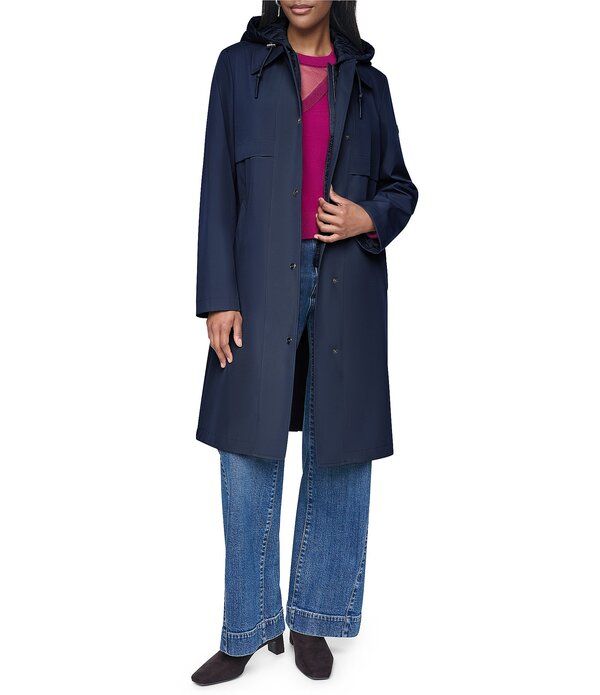 ダナキャラン レディース アウター コート Donna Karan DKNY Mix Media Notch Collar Belted Snap Frontrench Coat Dark Navy 27,170円