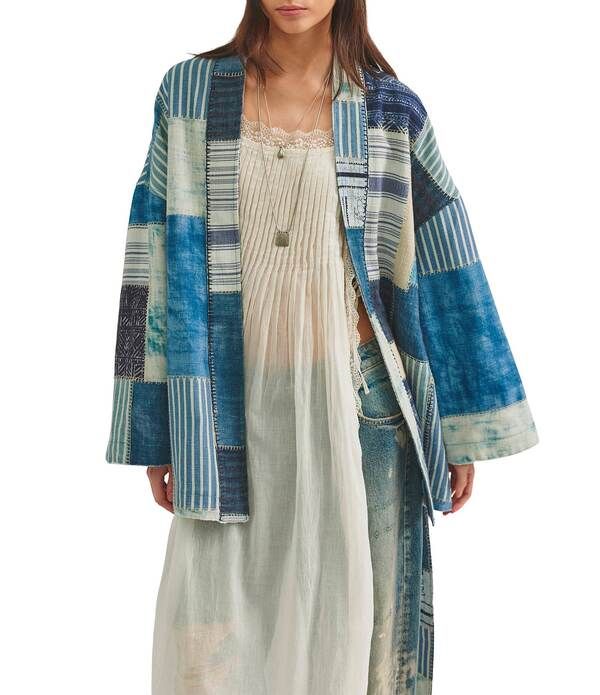 フリーピープル レディース アウター ジャケット・ブルゾン Vネック パッチワーク Free Peoplevie Patchwork VNeck Long Sleeve TieWaist Kimono