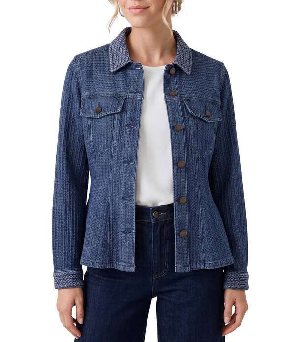 リヴァプール ロサンゼルス レディース アウター ジャケット・ブルゾン デニム Liverpoolos Angeles Texturedenim Point Collar Long Sleeve Fi