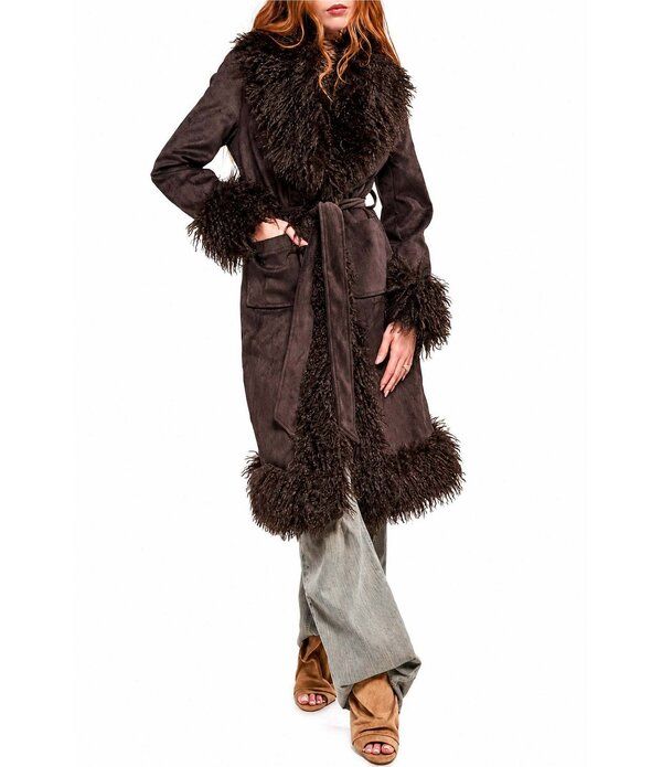 アザレア ワン レディース アウター コート Azalea Wangilda Faux Sherpa Colla red Belted Oversize Trench Coat Chocolate チ