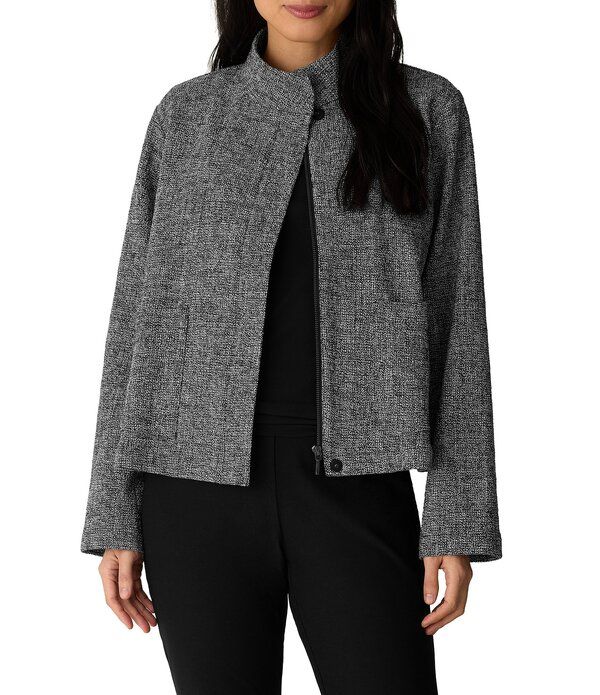 エイリーンフィッシャー レディース アウター ジャケット・ブルゾン ツイード コットン Eileen Fisher Organicotton Tweed Woven Stand Collar Long