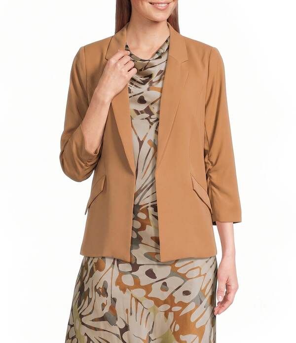 スカイズアブルー レディース アウター ジャケット・ブルゾン ブレザー Skies Are Blue Notch Lapel Shir red 34 Sleeve Open Front Stateme