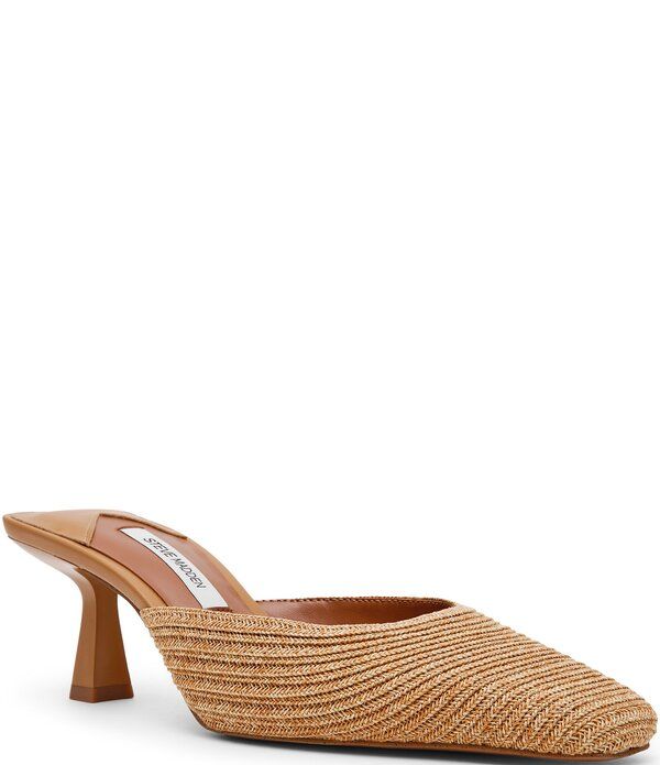 スティーブ マデン レディース シューズ サンダル ヒール Steve Madden Alyse Raffia Kitten Heel Dress Mules Natural