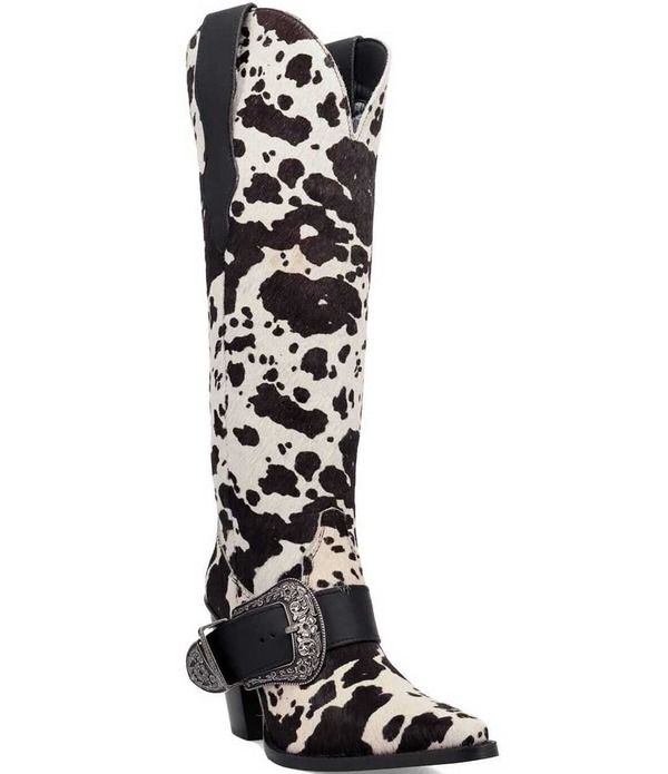 ディンゴ レディース シューズ ブーツ・レインブーツ プリント Dingo Spur Crazy Cow Print Calf Hair Buckle Hardware Over The Knee W