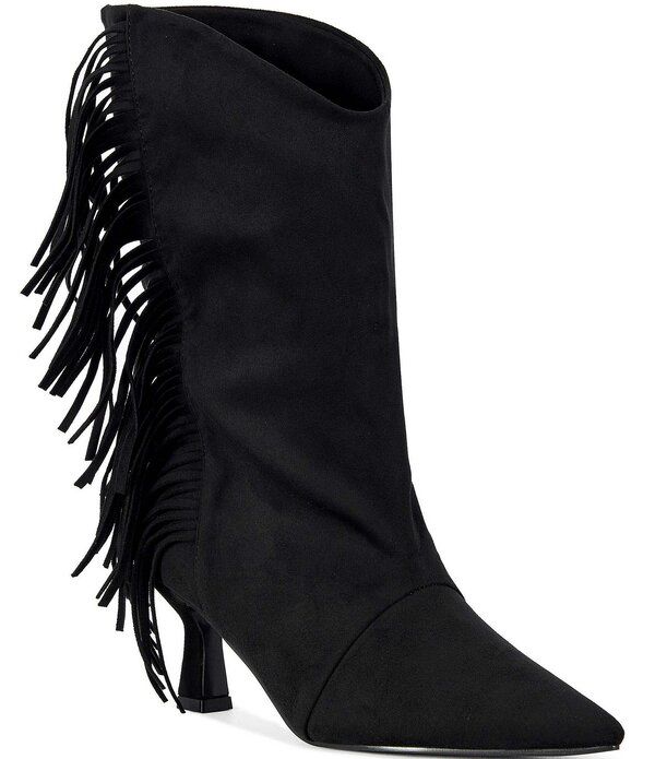 アザレア ワン レディース シューズ ブーツ・レインブーツ フリンジ ヒール Azalea Wang Sariah Fringed Pointed Toe Kitten Heel Boots Blac