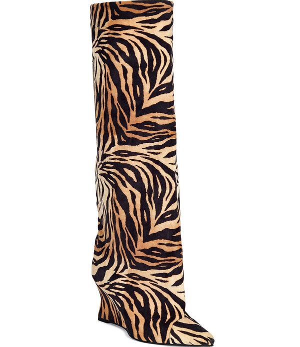 アザレア ワン レディース シューズ ブーツ・レインブーツ プリント Azalea Wang Kenya Tiger Print Wedge Over the Knee Boots OrangeMul
