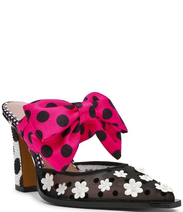 ベッツィジョンソン レディース シューズ サンダル ヒール Betsey Johnsonaomi Flower Applique Oversized Bow Mule Heels BlackWhite