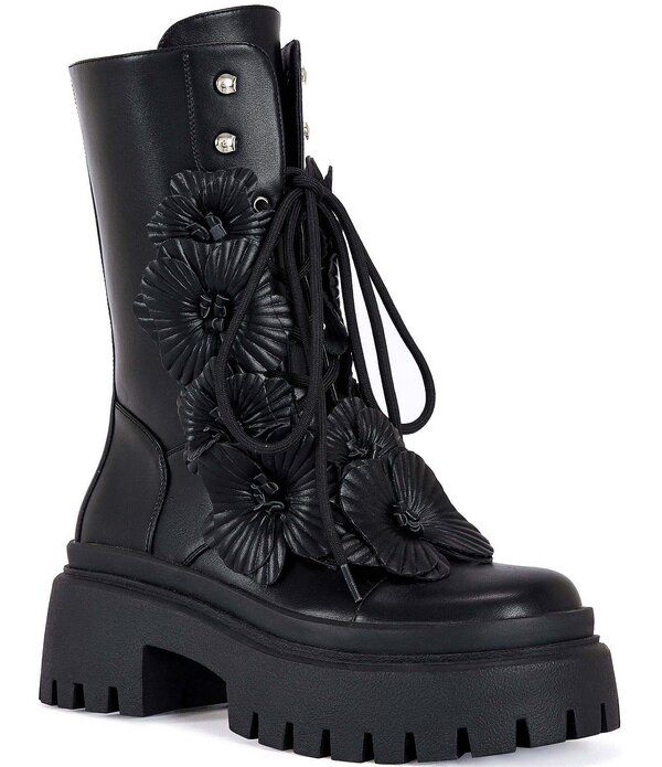 アザレア ワン レディース シューズ ブーツ・レインブーツ プラットフォーム Azalea Wang Devoir 3D Flower Ornament Platform Combat Boots B