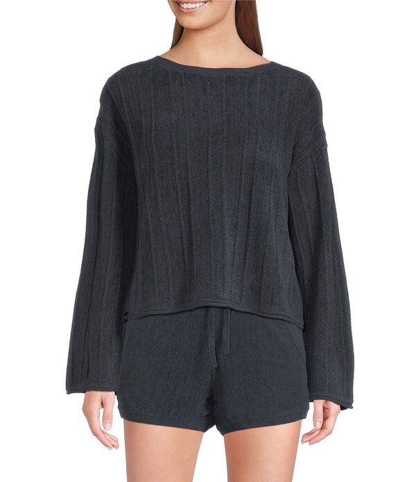 ベアフットドリームス レディース トップス シャツ ニット Barefoot Dreams CozyChic Ultra LiteR Knit Long Sleeve Rope Stripe Boat