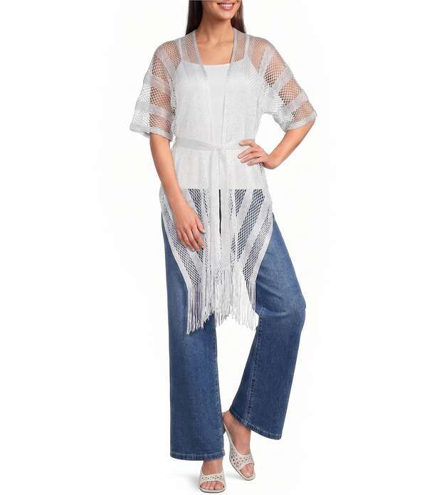 ヴィンスカムート レディース アウター ジャケット・ブルゾン メッシュ フリンジ Vince Camuto Short Sleeve Mesh Net Fringe Tie Frontopper Wh 9,110円