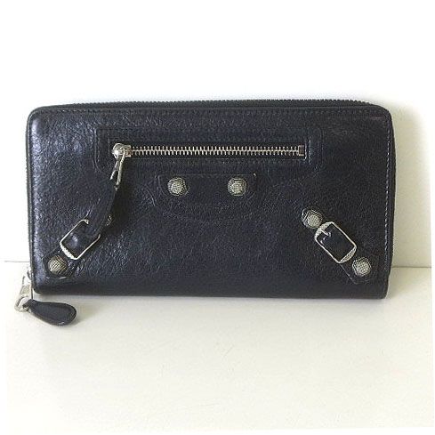 バレンシアガ BALENCIAGA 財布 クラシック コンチネンタル 長財布 ラウンドファスナー レザー 黒 ブラック シルバー ロングウォレット