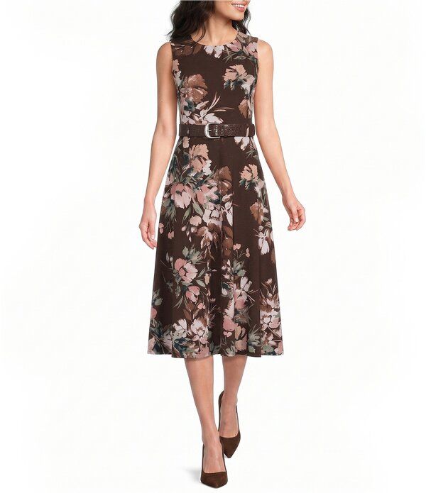 カルバンクライン レディース トップス ワンピース クレープ フラワー柄 プリント ミディ スキューバ ノースリーブ フラワー Calvin Klein Floral Print Scuba Crep