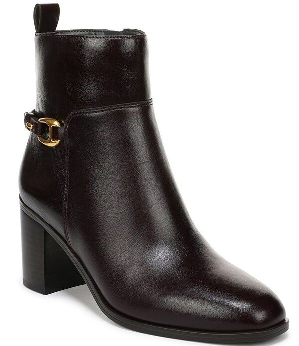 フランコサルト レディース シューズ ブーツ・レインブーツ レザー ヒール Franco Sarto Valya Leather Block Heel Booties Dark Brown ブラウン