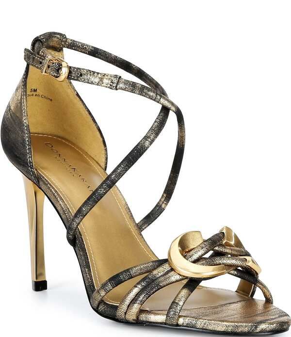 ダナキャラン レディース シューズ ヒール サンダル トール Donna Karan Sarah Metallic Strappy Stiletto Dressandals BlackGold ブラッ