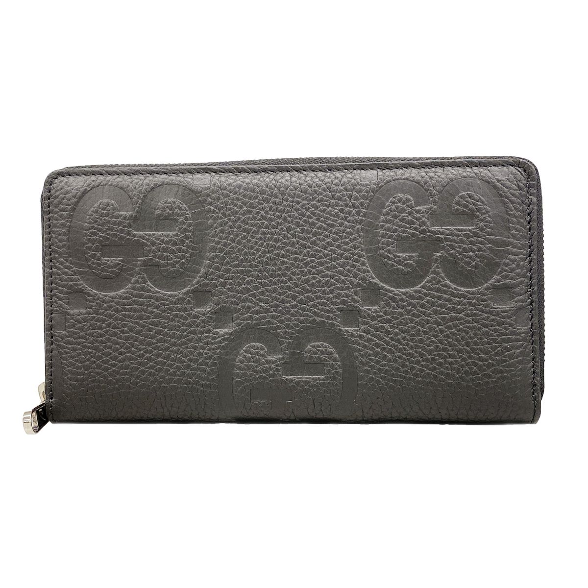【6hb0293】グッチ 長財布 GGエンボス 739484 レザー ブラック シルバー金具【中古】メンズ