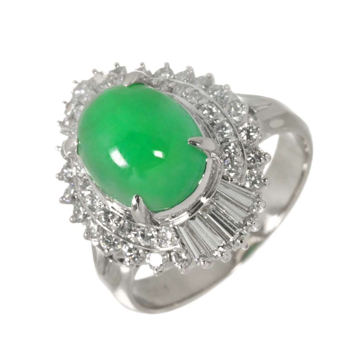 リング 13号 翡翠 4.15ct ダイヤ 0.96ct Pt プラチナ 指輪 【ソーティング付き】 Jade Ring 90333622