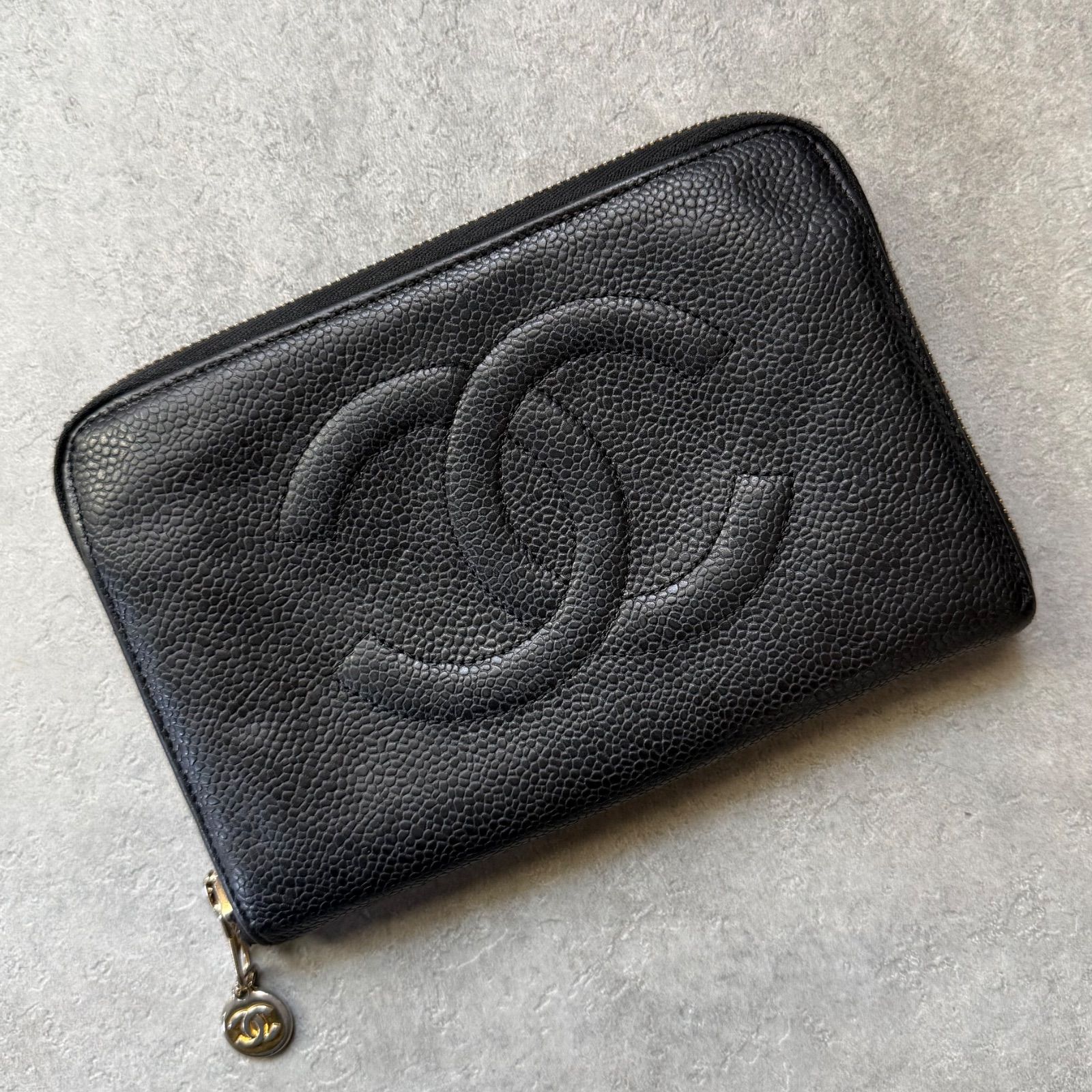 CHANEL シャネル タイムレスCC ラウンドファスナー長財布 キャビアスキン がま口 ミディアムウォレット ココマーク デカココ レザー ブラック 黒