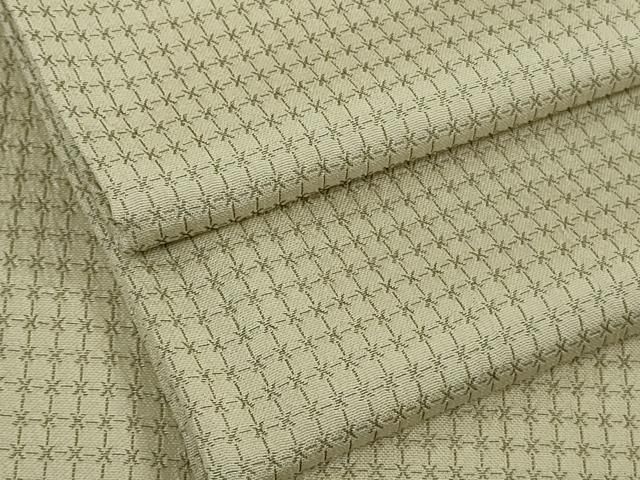 平和屋着物▽極上　お召　単衣　格子　亜麻色地　逸品　DZAB8366kh6